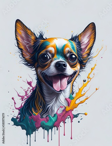 Ritratto di un cane razza chihuahua colorato, faccia simpatica photo