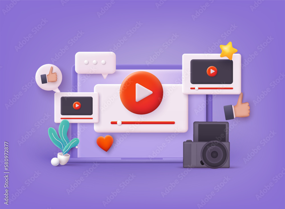 Content creators. Video channel online icon. Video windows flying in air. Internet video clips and tube concept. 3D Web Vector Illustrations. Content creators. Video channel online icon. Video windows flying in air. Internet video clips and tube concept. 3D Web Vector Illustrations.