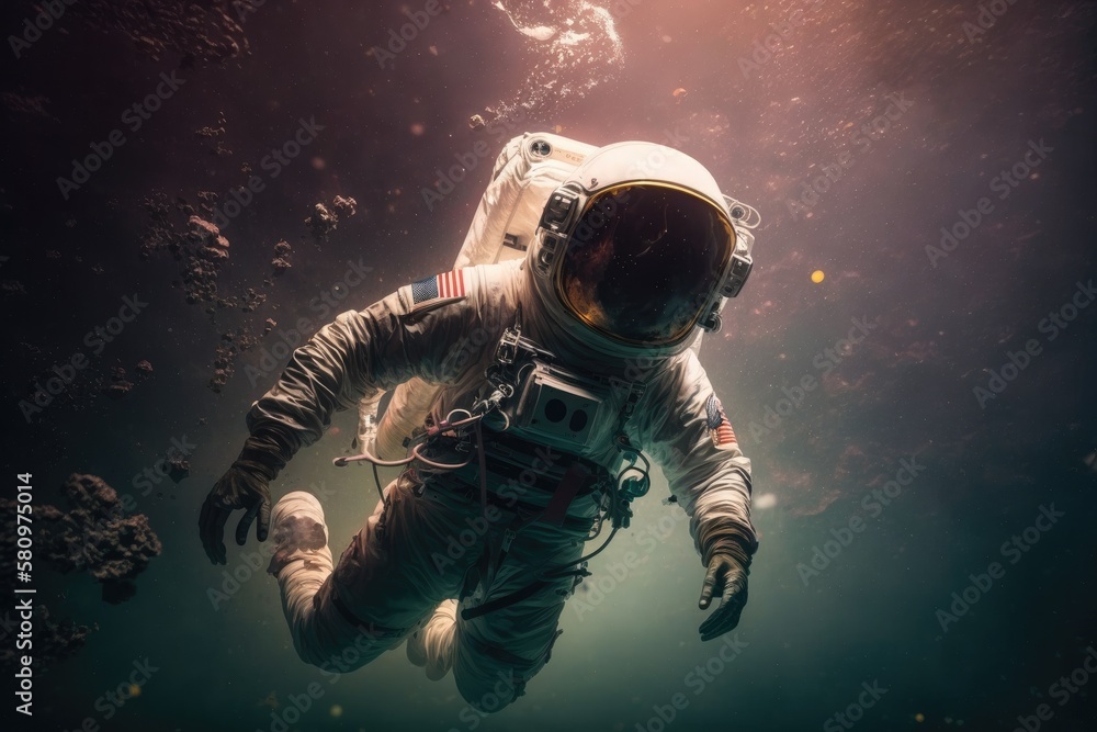 Fototapeta premium Astronaut in outer space. Spaceman with starry and galactic background Generative AI
