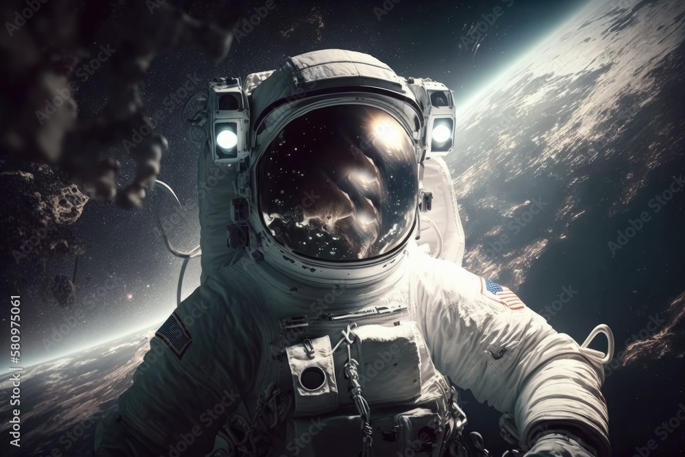 Astronaut in outer space. Spaceman with starry and galactic background Generative AI Astronaut in outer space. Spaceman with starry and galactic background Generative AI