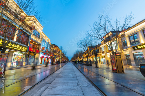On February 21, 2023,the night view of the Qianmen Street in Beijing, China, Dashilanr is a famous commercial street in front of the front door of Beijing.