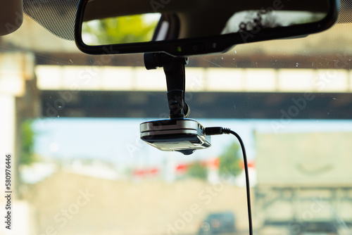 Digital video recorder car camera, CCTV on car, rearview mirror of automobile.