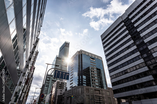 Osaka skyscrapers in Japan.