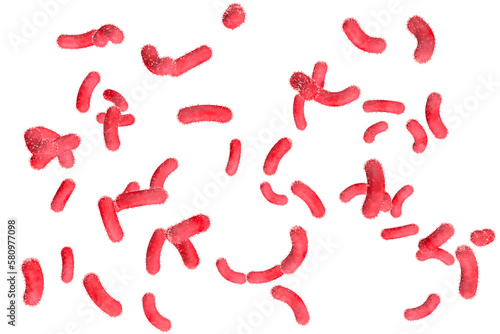 Bacteria are falling on a transparent png background. 3D render. Scientific concept.	
