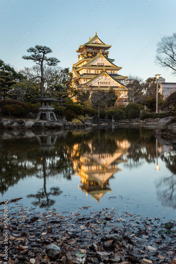 Castle of Osaka in Japan in spring.