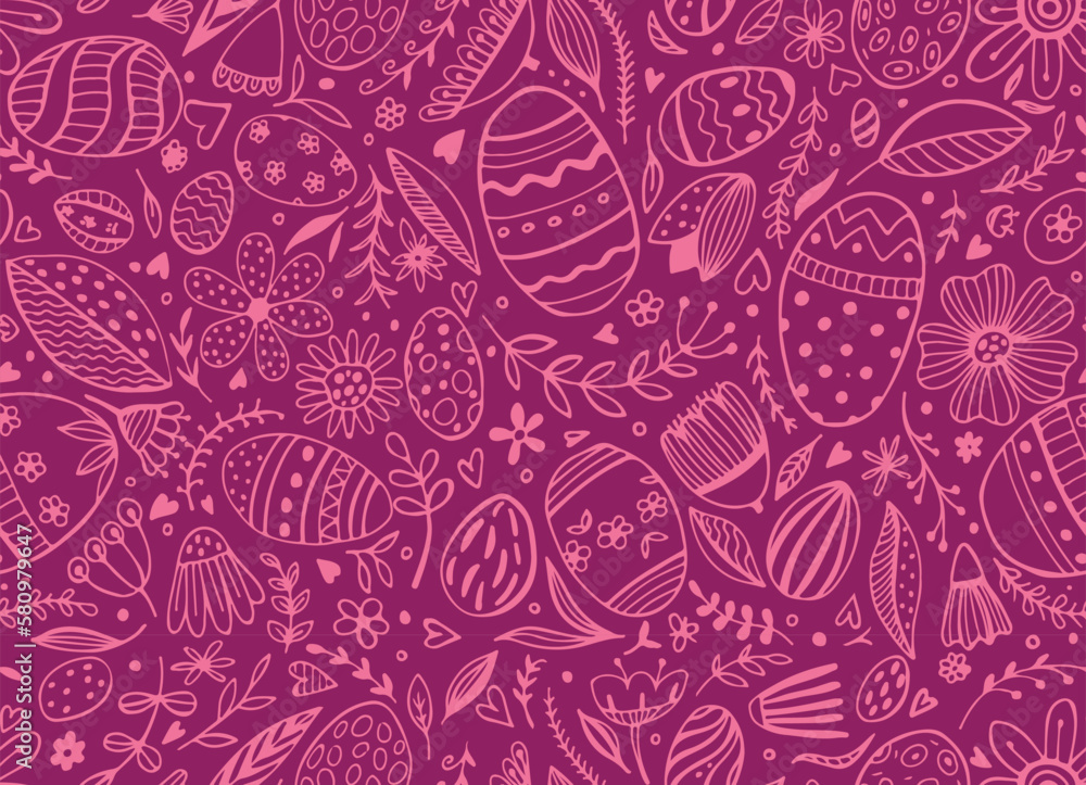 Vector seamless pattern from Easter eggs and flowers. Easter eggs. Traditional Easter ornament. Happy easter. Hand-drawn. Vector illustration. Vector seamless pattern from Easter eggs and flowers. Easter eggs. Traditional Easter ornament. Happy easter. Hand-drawn. Vector illustration.