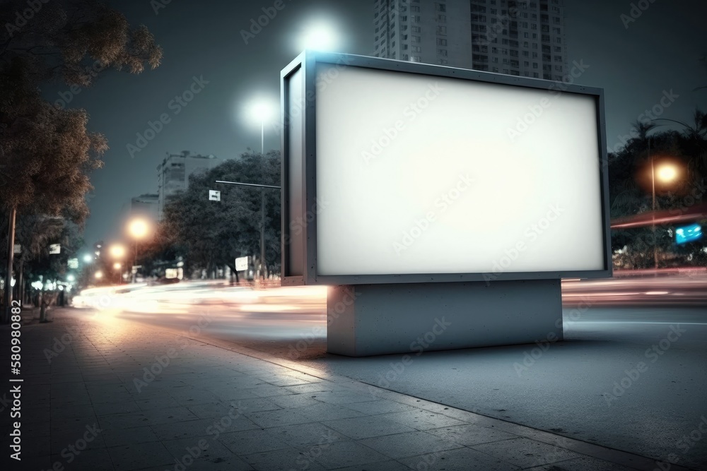 Billboard blank on road in city for advertising background Generative AI Billboard blank on road in city for advertising background Generative AI