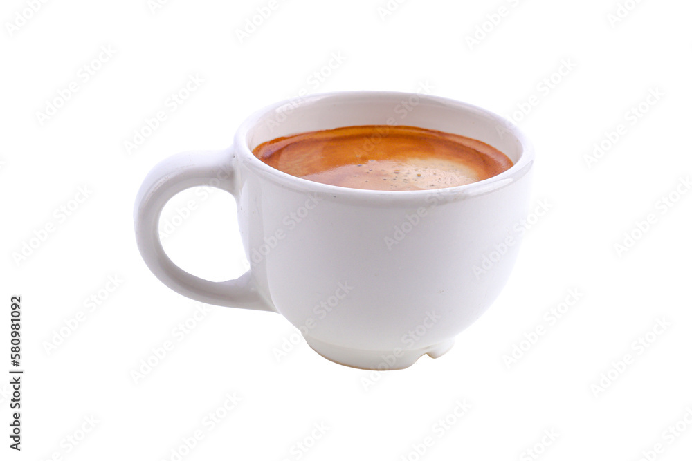 Hot espresso coffee cup view On a png background, isolated Hot espresso coffee cup view On a png background, isolated