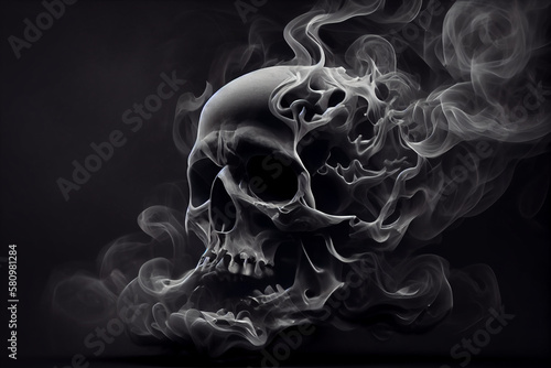 Black Skull made of smoke. generative ai