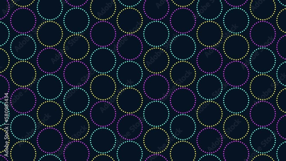 Seamless neon rainbow geometric circles pattern in rows, abstract corporate, futuristic and sci-fi style background Seamless neon rainbow geometric circles pattern in rows, abstract corporate, futuristic and sci-fi style background