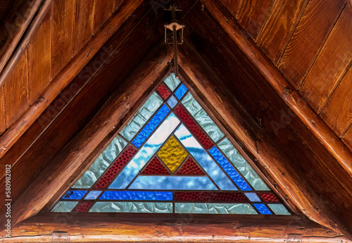 triangular stained glass window