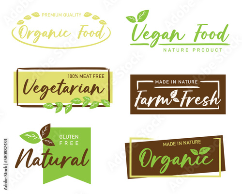 Set of organic, natural, farm fresh and healthy labels and badges for food and drink products.