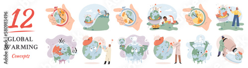 Climate change weather global greenhouse warming risks metaphor concept. Save planet. Compared planet with renewable eco resources consumption global warmings burning alternative. Environment Day