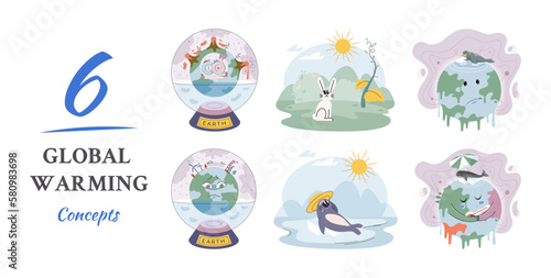 Climate change weather global greenhouse warming risks metaphor concept. Save planet. Compared planet with renewable eco resources consumption global warmings burning alternative. Environment Day