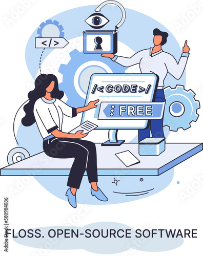 FLOSS. Open source software. Free product anyone can freely redistribute, modify and completely remake, can be improved, modernized thanks to inventions of users. Tiny programming language persons