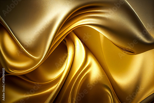 Gold silk wavy fabric background. generative ai 