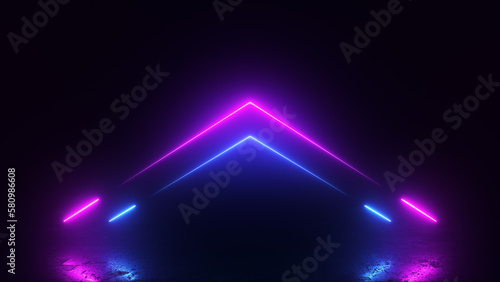 3d rendering neon blue pink glowing up arrow abstract background