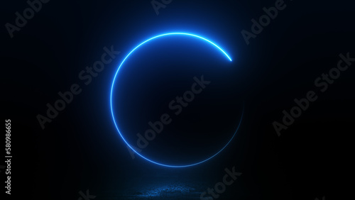 3d render neon blue glowing loading circle abstract background