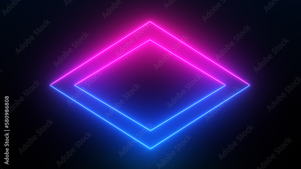 3d rendering neon blue pink glowing up arrow abstract background