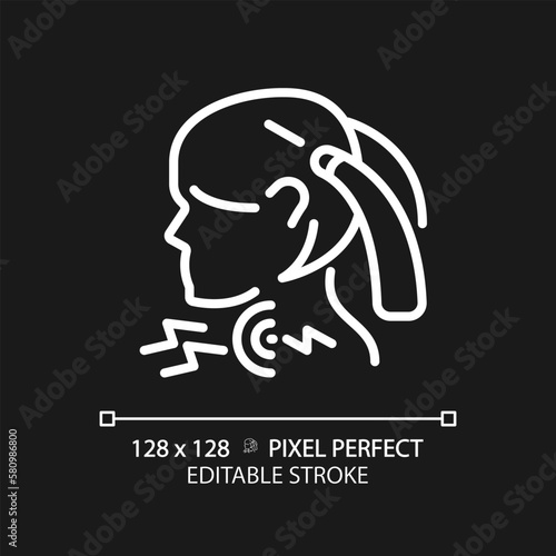 Croup pixel perfect white linear icon for dark theme. Dangerous children disease of throat. Awareness about virus. Thin line illustration. Contour symbol. Vector outline drawing. Editable stroke