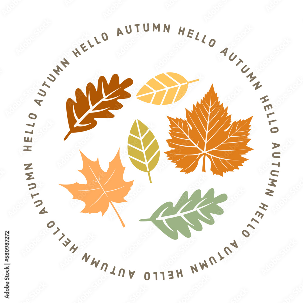 Autumn set of leaves inside circle text