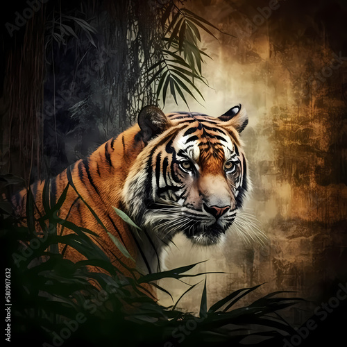 Tiger At Forest. Generative AI