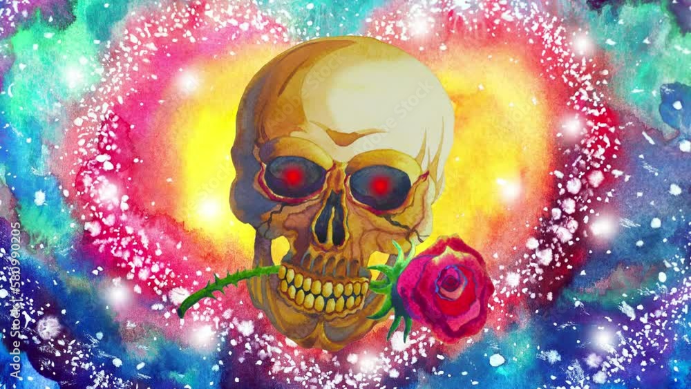 human head sugar skull day of the dead mexican halloween death rose flower heart love mind spiritual mental background art watercolor painting illustration digital collage stop motion animation 4k human head sugar skull day of the dead mexican halloween death rose flower heart love mind spiritual mental background art watercolor painting illustration digital collage stop motion animation 4k