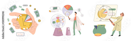 Budget plan concept. Evaluates income and expenses, analyzes investments and savings. Financial literacy and economics, accounting. Planning and distribution of money. Income and expenses report
