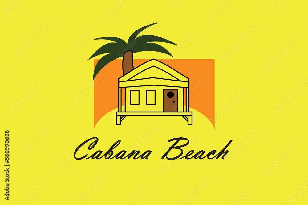 Cabana beach resort logo icon design flat isolated on yellow background
