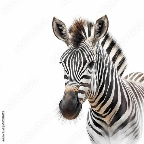 Zebra Isolated White. Generative AI