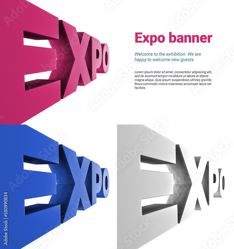 Large 3d letters EXPO onon a transparent background. Banner for the exhibition. photo