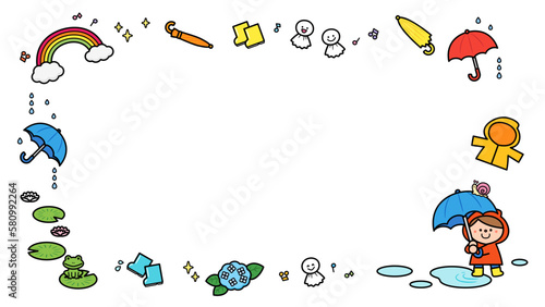 イラストフレーム　雨の日の子ども