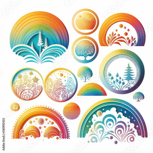 Collection set of rainbow, white background, Made by AI,Artificial intelligence