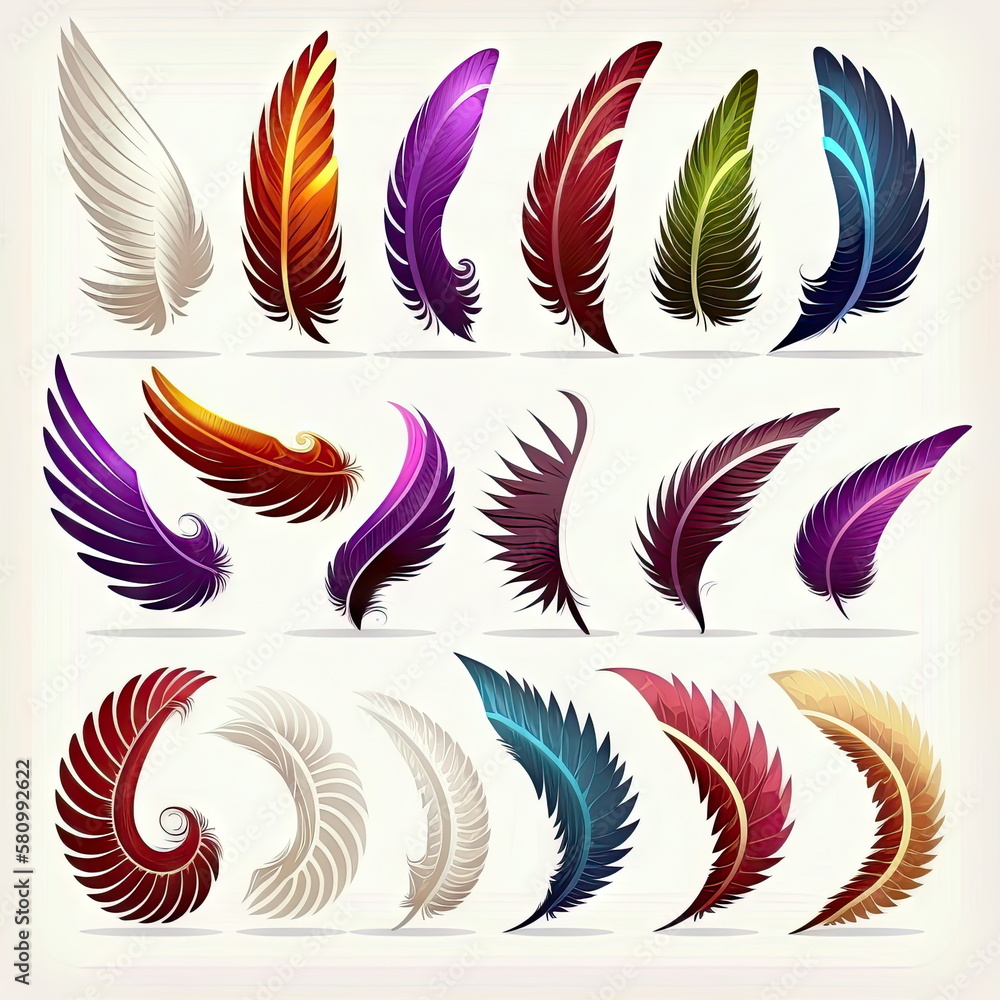 Fototapeta premium feather wings icons set, white background