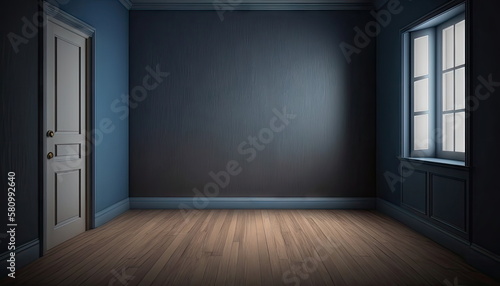 wooden floor and dark blue wall  empty room