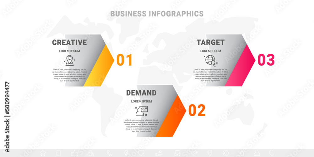 Vector arrows business infographics. Modern timeline template with three options, steps, icons. Simple graphic flowchart template Vector arrows business infographics. Modern timeline template with three options, steps, icons. Simple graphic flowchart template