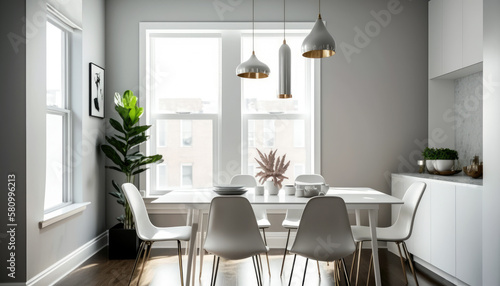 The minimalist dining room. Generative ai. © MADMAT