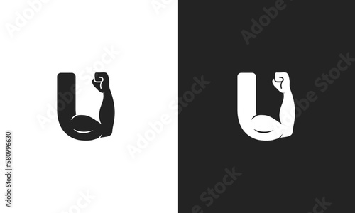 U letter creative muscle gym fitness logo