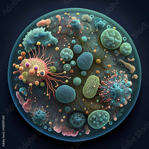 A macro close-up image of bacterial or viral cell, Generative AI