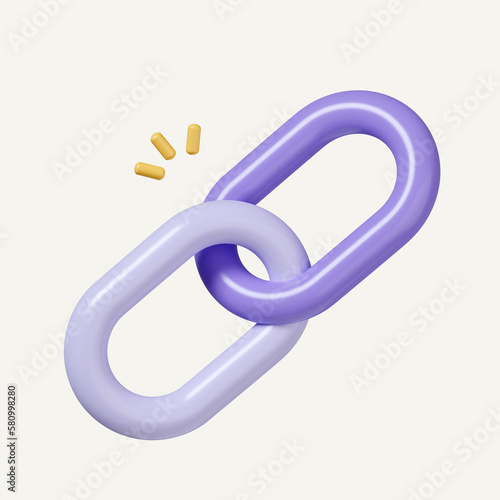 3d Hyperlink icon. single chain link. link status interface. icon isolated on white background. 3d rendering illustration. Clipping path.