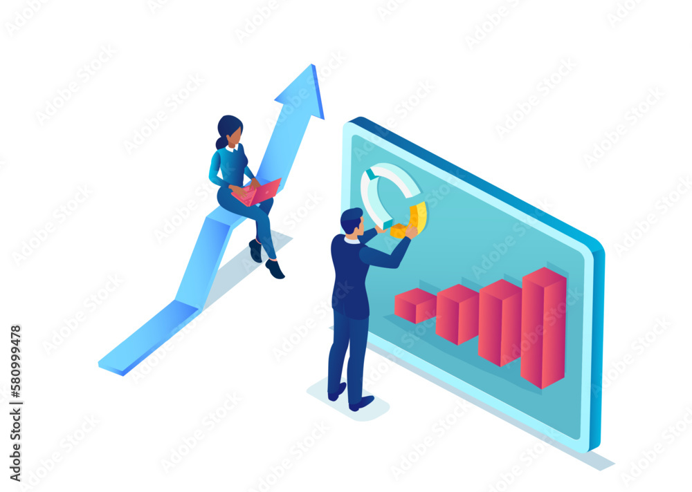 Vector of businesspeople using mobile gadgets to analyze financial data Vector of businesspeople using mobile gadgets to analyze financial data
