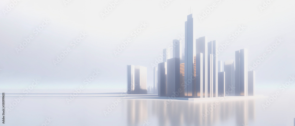 Fototapeta premium Abstract background with white skyscrapers, copy space. Generative AI