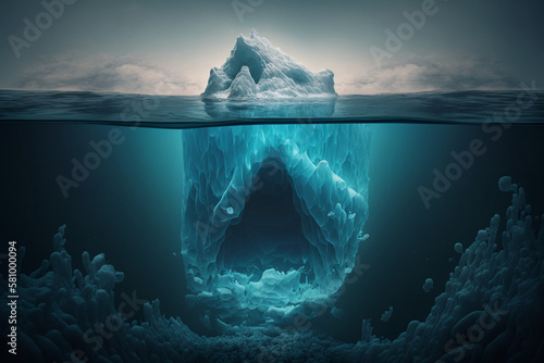 iceberg concept, underwater risk, dark hidden threat or danger concept. Generative IA. photo