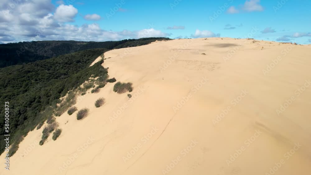 Beautiful aerial pull back of Ahipara Sand Dune and tropical coastline of New Zealand. Beautiful aerial pull back of Ahipara Sand Dune and tropical coastline of New Zealand.