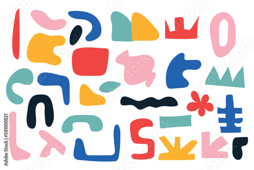 Collection of hand drawn flat abstract shapes. Irregular shape.