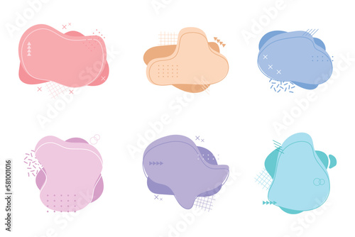 Collection of abstract memphis sticker shapes colorful graphic design badges. Vector illustration.
