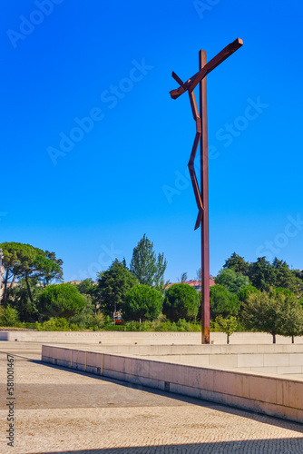 High cross monument new basilica of Holy Trinity in Fatima, Portugal