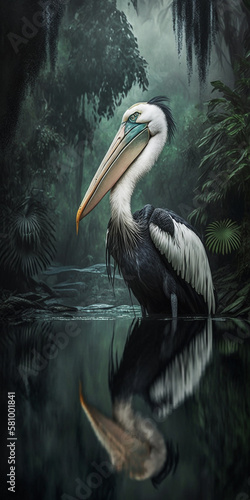 Close Look Of Pelican Swimming In Lake Generative Ai Digital Illustration Part#130323