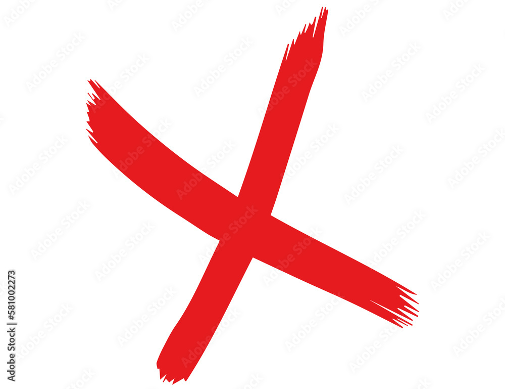 Red cross mark, NO sign on transparent background Stock