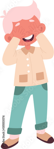 Happy kid play hide and seek flat illustration